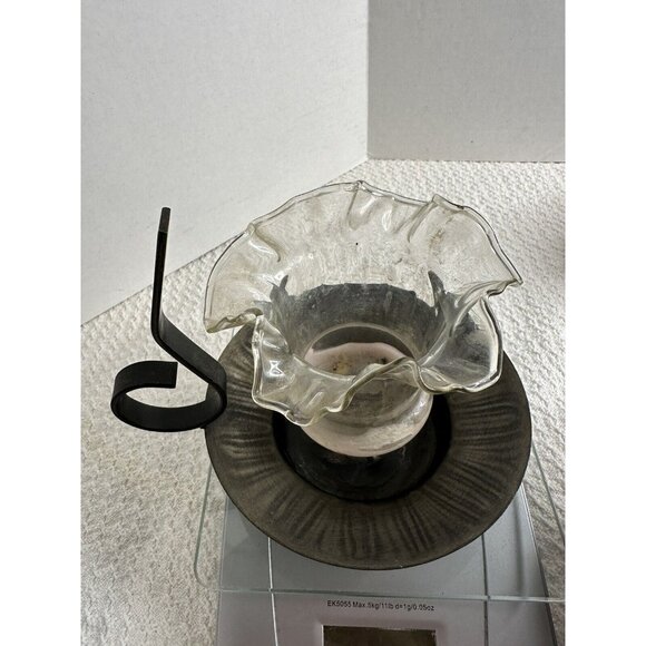 Punched Pierced Tin Votive Candle Holder with Handle Shade Glass Globe - Picture 7 of 9